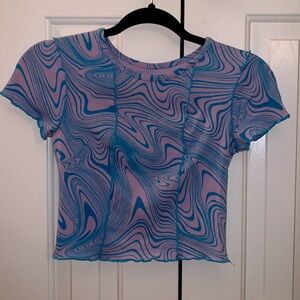 Women’s Crop Top Blue and Purple Swirl Pattern